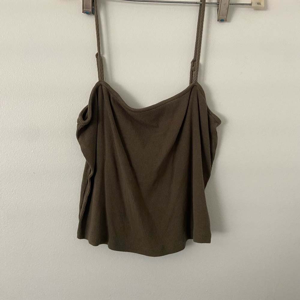 Women’s Olive Brown Ribbed Spaghetti Strap Tank Top